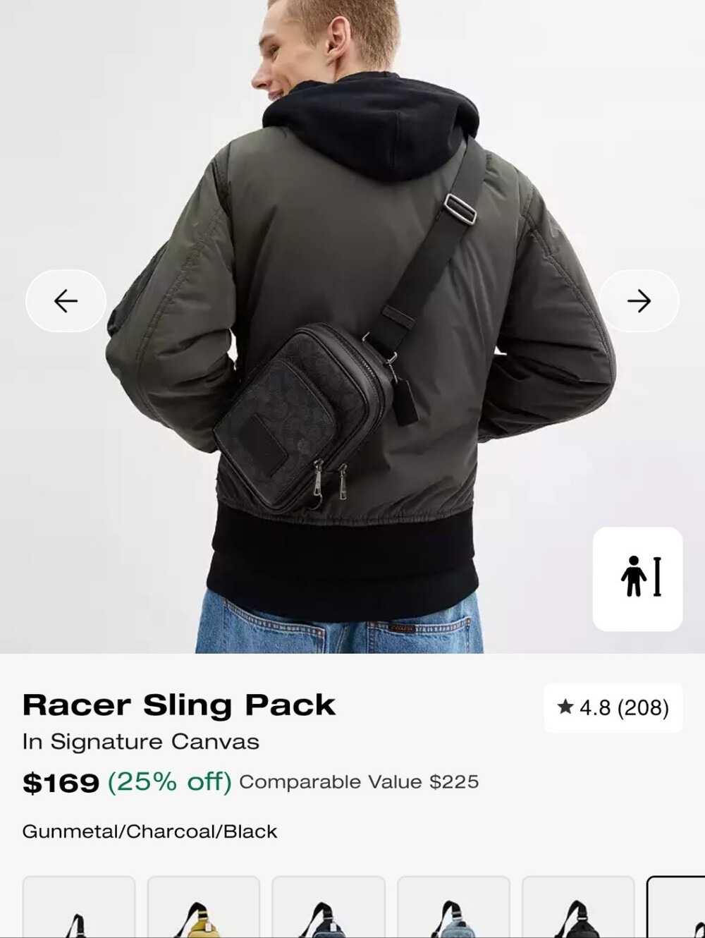 Coach Gunmetal Charcoal Black Sling Pack